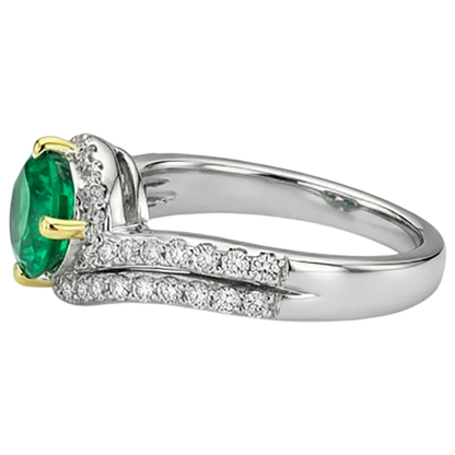 Natural Real ( Not Lab Grown ) Green Emerald GIA Trendy Bridal Ring Set Diamond Jewelry