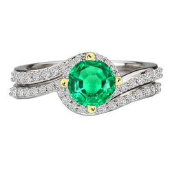 Green Emerald Trendy Bridal Ring Set Diamond Jewelry