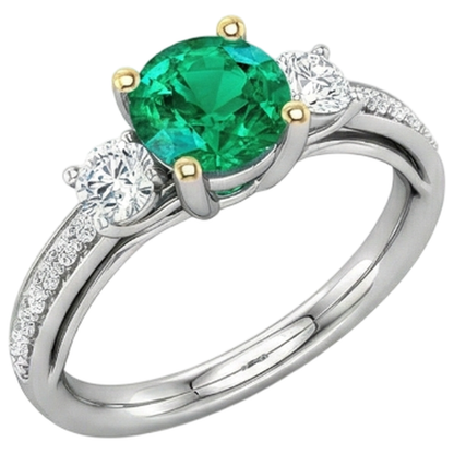Natural Real ( Not Lab Grown ) Green Emerald GIA Wedding Ring 3 Stone Style Diamond Band