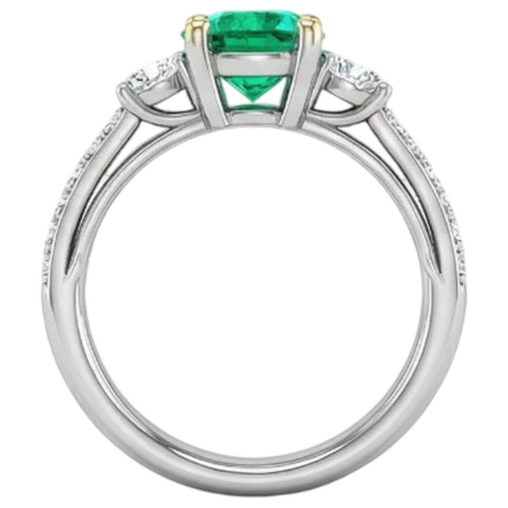 Natural Real ( Not Lab Grown ) Green Emerald GIA Wedding Ring 3 Stone Style Diamond Band