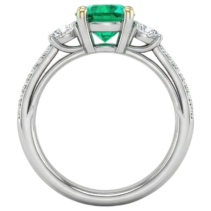 Natural Real ( Not Lab Grown ) Green Emerald GIA Wedding Ring 3 Stone Style Diamond Band