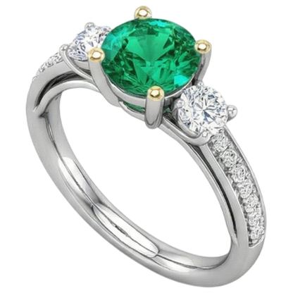 Natural Real ( Not Lab Grown ) Green Emerald GIA Wedding Ring 3 Stone Style Diamond Band