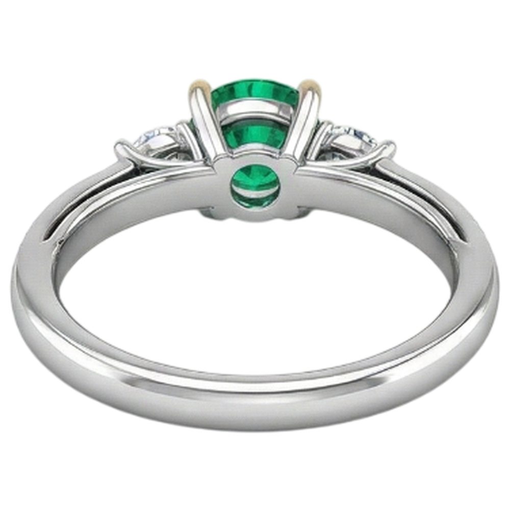 Natural Real ( Not Lab Grown ) Green Emerald GIA Wedding Ring 3 Stone Style Diamond Band
