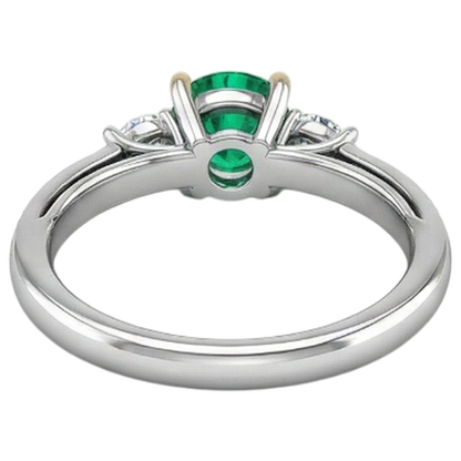 Natural Real ( Not Lab Grown ) Green Emerald GIA Wedding Ring 3 Stone Style Diamond Band