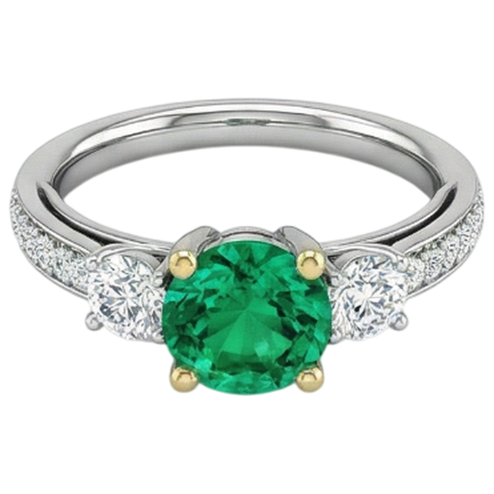 Natural Real ( Not Lab Grown ) Green Emerald GIA Wedding Ring 3 Stone Style Diamond Band