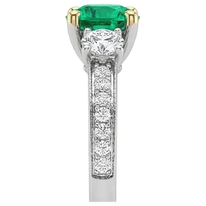 Natural Real ( Not Lab Grown ) Green Emerald GIA Wedding Ring 3 Stone Style Diamond Band