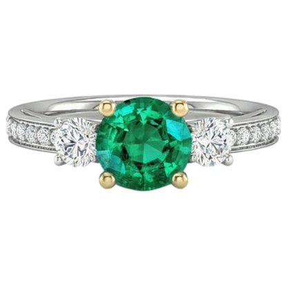Natural Real ( Not Lab Grown ) Green Emerald GIA Wedding Ring 3 Stone Style Diamond Band
