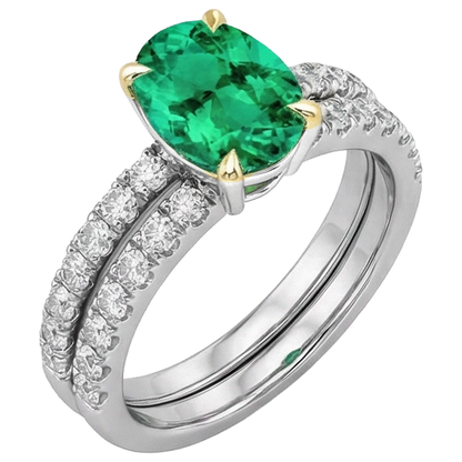 Natural Real ( Not Lab Grown ) Green Emerald GIA Wedding Ring Bridal Set Oval Cut Gemstone