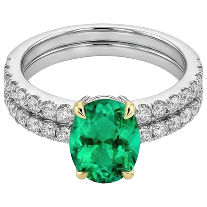 Natural Real ( Not Lab Grown ) Green Emerald GIA Wedding Ring Bridal Set Oval Cut Gemstone