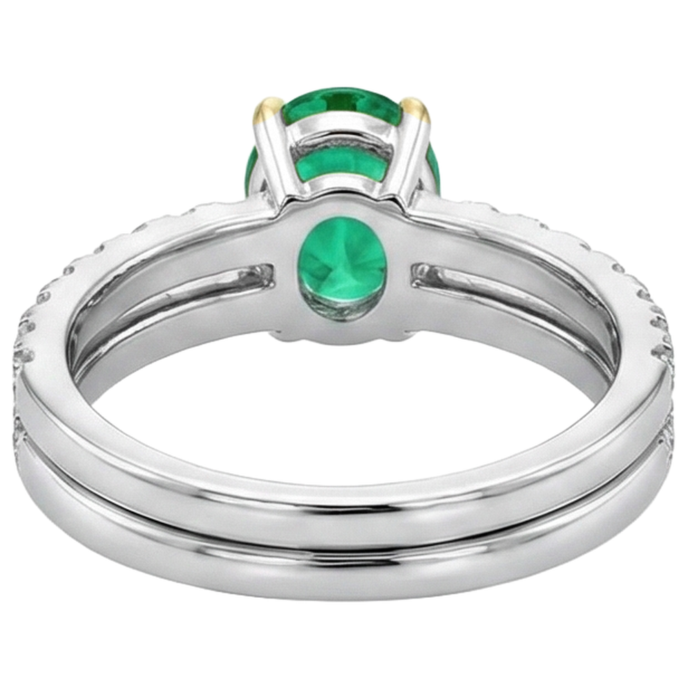 Natural Real ( Not Lab Grown ) Green Emerald GIA Wedding Ring Bridal Set Oval Cut Gemstone