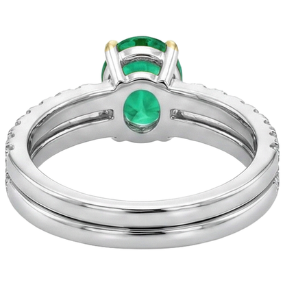 Natural Real ( Not Lab Grown ) Green Emerald GIA Wedding Ring Bridal Set Oval Cut Gemstone