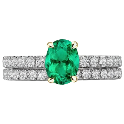 Natural Real ( Not Lab Grown ) Green Emerald GIA Wedding Ring Bridal Set Oval Cut Gemstone