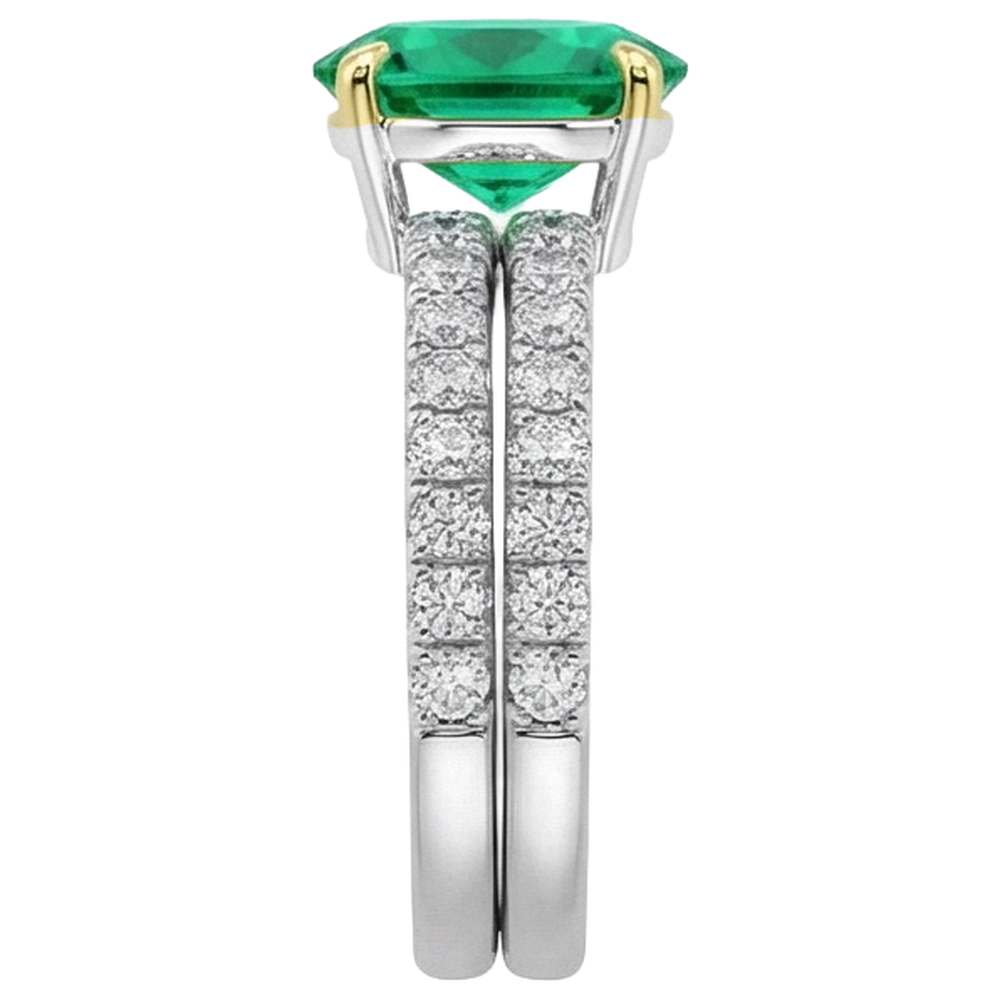 Natural Real ( Not Lab Grown ) Green Emerald GIA Wedding Ring Bridal Set Oval Cut Gemstone