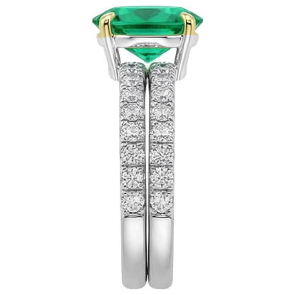 Natural Real ( Not Lab Grown ) Green Emerald GIA Wedding Ring Bridal Set Oval Cut Gemstone