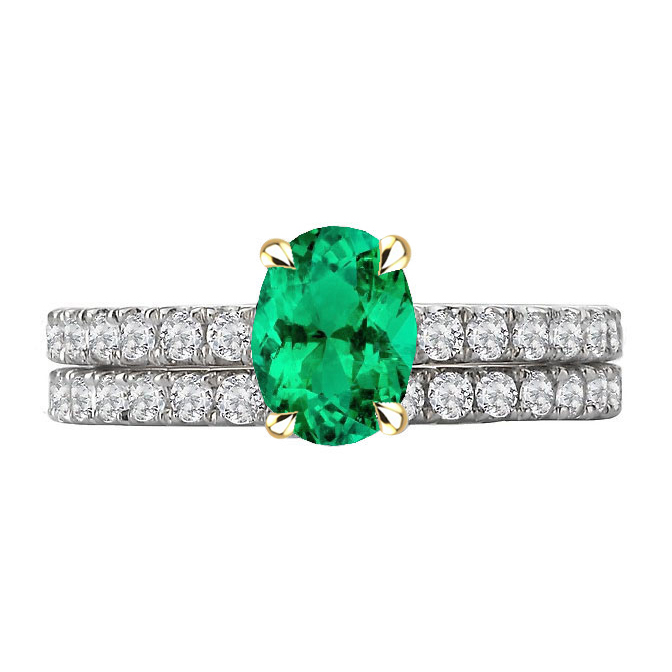 Green Emerald Wedding Ring Bridal Set Oval Cut Gemstone
