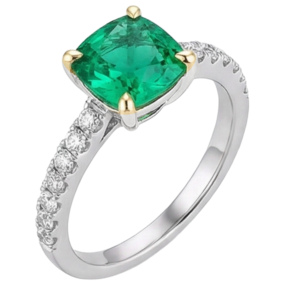 Natural Real ( Not Lab Grown ) Green Emerald GIA Wedding Ring Cushion Gemstone