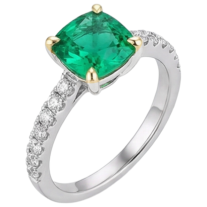 Natural Real ( Not Lab Grown ) Green Emerald GIA Wedding Ring Cushion Gemstone