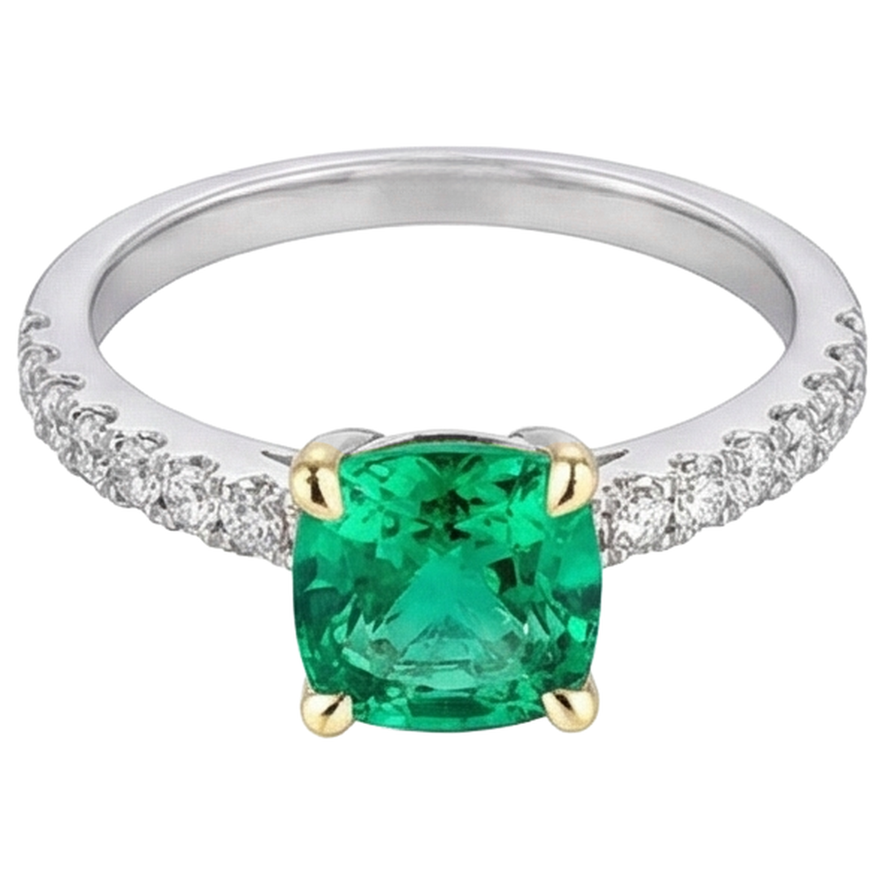 Natural Real ( Not Lab Grown ) Green Emerald GIA Wedding Ring Cushion Gemstone