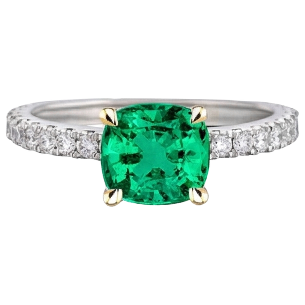 Natural Real ( Not Lab Grown ) Green Emerald GIA Wedding Ring Cushion Gemstone