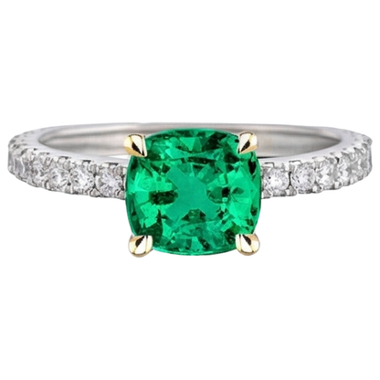 Natural Real ( Not Lab Grown ) Green Emerald GIA Wedding Ring Cushion Gemstone
