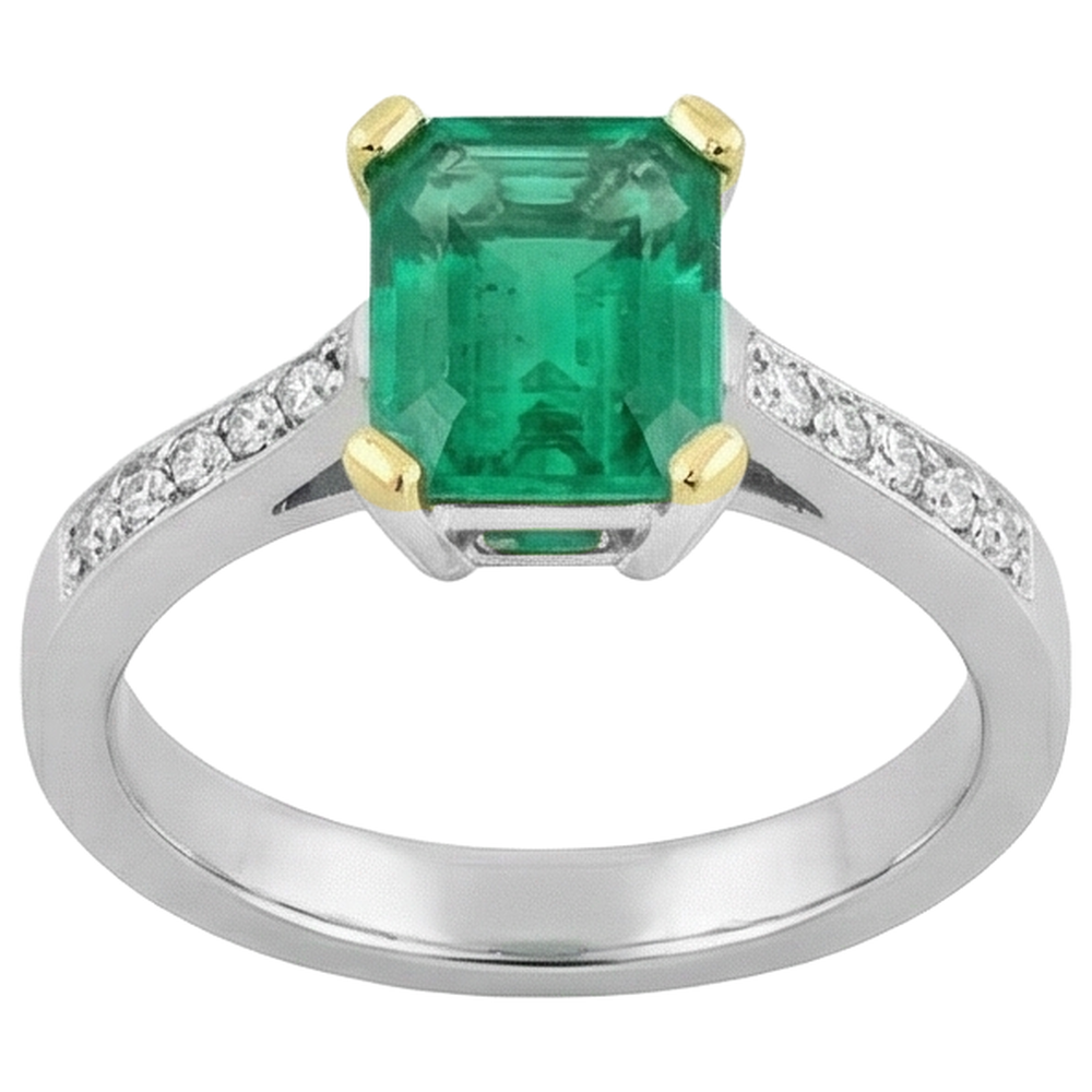 Natural Real ( Not Lab Grown ) Green Emerald GIA Wedding Ring Tapered Shank