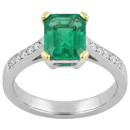 Natural Real ( Not Lab Grown ) Green Emerald GIA Wedding Ring Tapered Shank