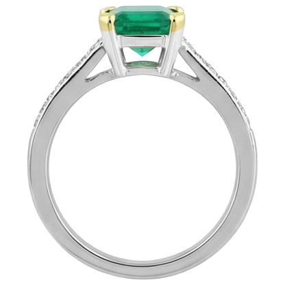 Natural Real ( Not Lab Grown ) Green Emerald GIA Wedding Ring Tapered Shank