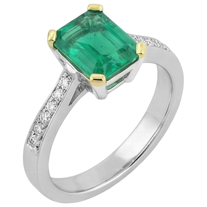 Natural Real ( Not Lab Grown ) Green Emerald GIA Wedding Ring Tapered Shank