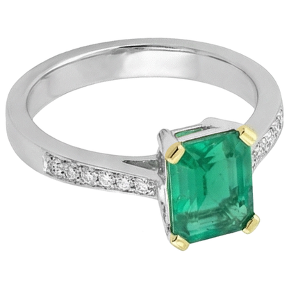 Natural Real ( Not Lab Grown ) Green Emerald GIA Wedding Ring Tapered Shank