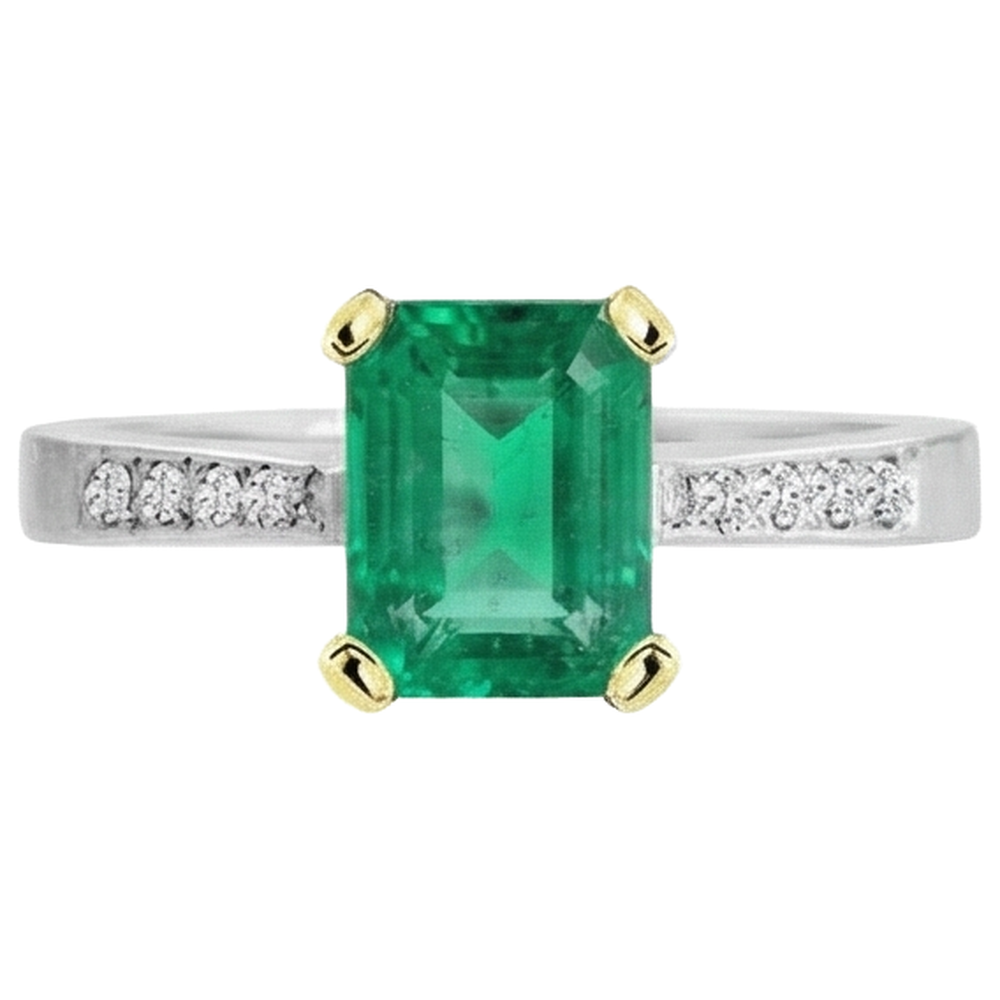 Natural Real ( Not Lab Grown ) Green Emerald GIA Wedding Ring Tapered Shank