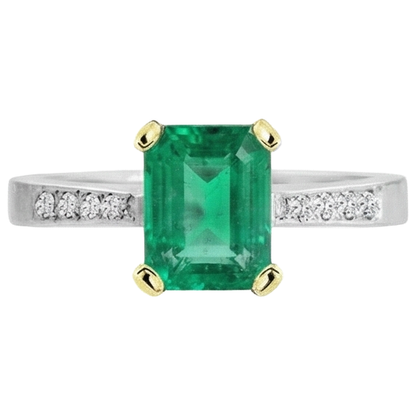 Natural Real ( Not Lab Grown ) Green Emerald GIA Wedding Ring Tapered Shank