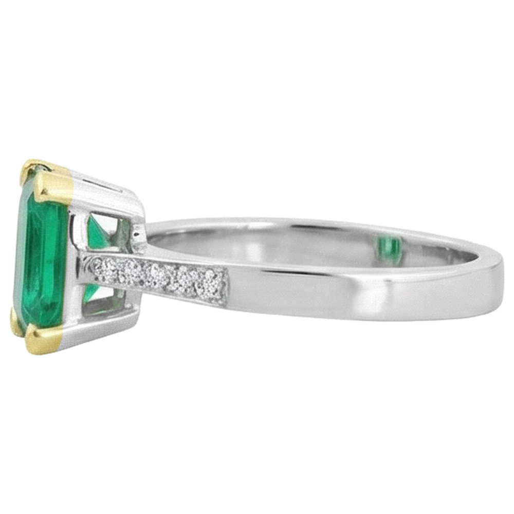 Natural Real ( Not Lab Grown ) Green Emerald GIA Wedding Ring Tapered Shank