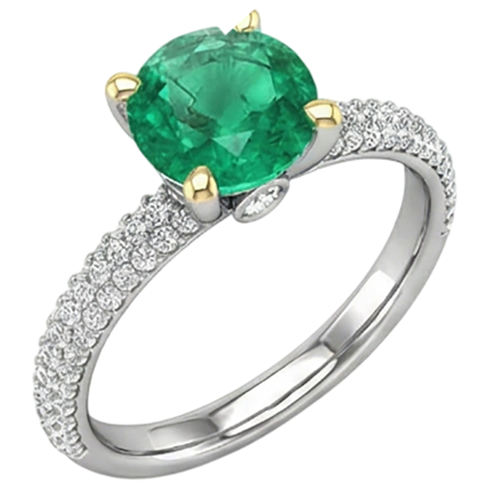 Natural Real ( Not Lab Grown ) Green Emerald GIA Wedding Ring With Diamond Accents Gold 14K