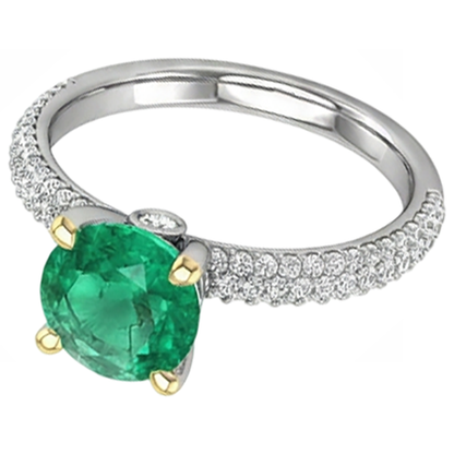 Natural Real ( Not Lab Grown ) Green Emerald GIA Wedding Ring With Diamond Accents Gold 14K