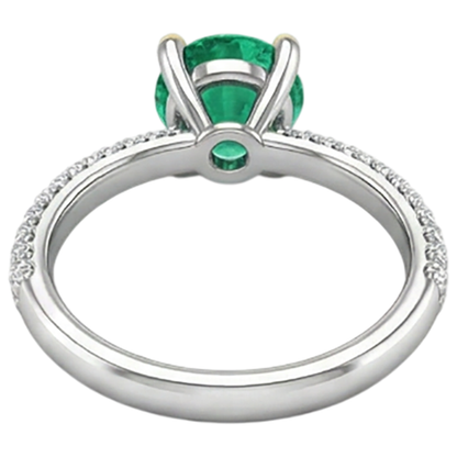 Natural Real ( Not Lab Grown ) Green Emerald GIA Wedding Ring With Diamond Accents Gold 14K