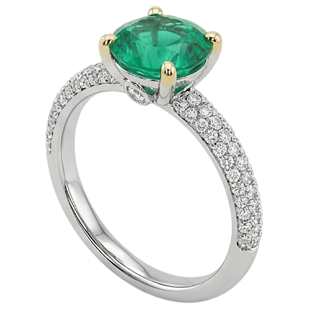 Natural Real ( Not Lab Grown ) Green Emerald GIA Wedding Ring With Diamond Accents Gold 14K