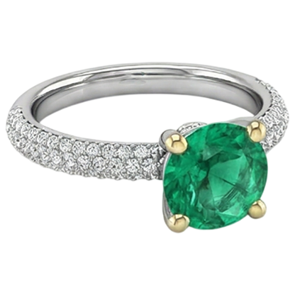 Natural Real ( Not Lab Grown ) Green Emerald GIA Wedding Ring With Diamond Accents Gold 14K
