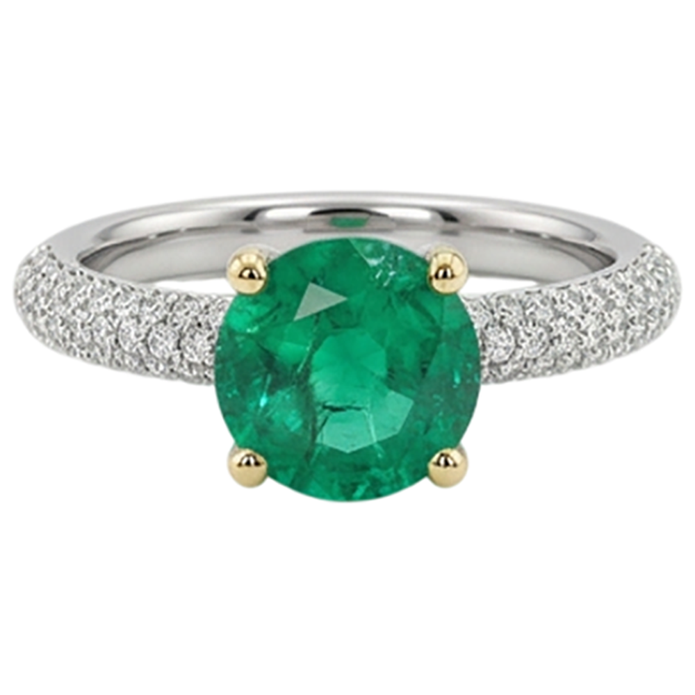 Natural Real ( Not Lab Grown ) Green Emerald GIA Wedding Ring With Diamond Accents Gold 14K