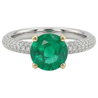 Natural Real ( Not Lab Grown ) Green Emerald GIA Wedding Ring With Diamond Accents Gold 14K