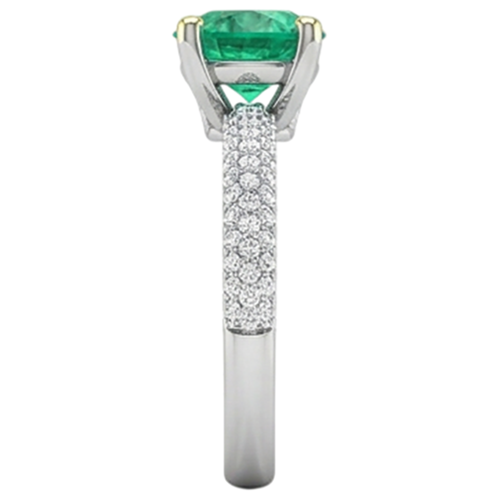 Natural Real ( Not Lab Grown ) Green Emerald GIA Wedding Ring With Diamond Accents Gold 14K