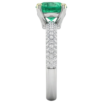 Natural Real ( Not Lab Grown ) Green Emerald GIA Wedding Ring With Diamond Accents Gold 14K