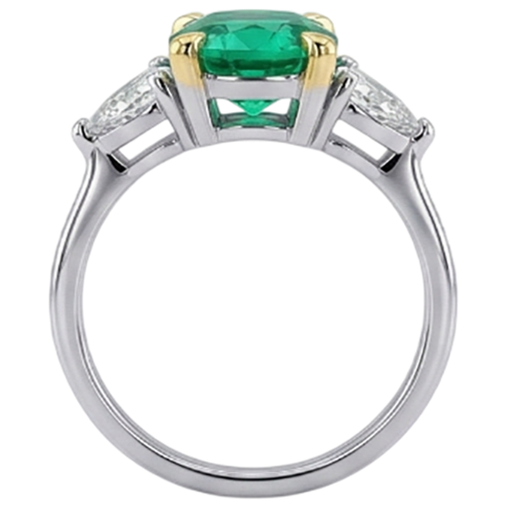 Natural Real ( Not Lab Grown ) Green Emerald GIA With Diamonds Ring 3 Stone Jewelry