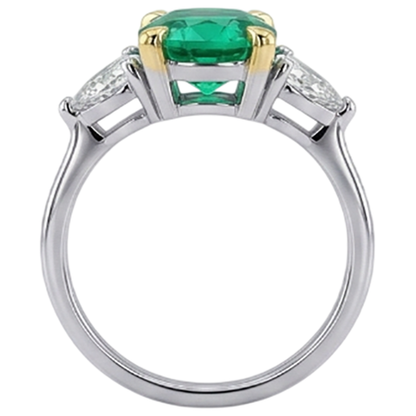 Natural Real ( Not Lab Grown ) Green Emerald GIA With Diamonds Ring 3 Stone Jewelry
