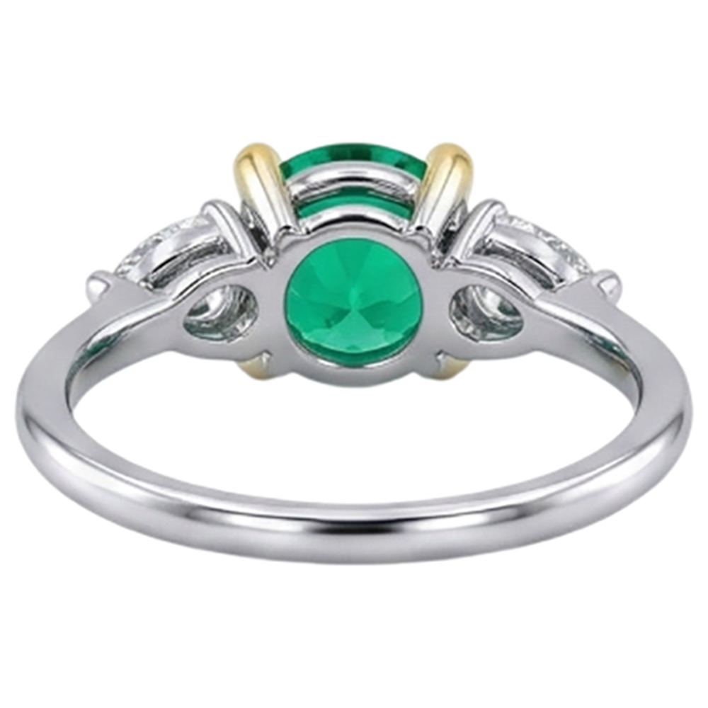 Natural Real ( Not Lab Grown ) Green Emerald GIA With Diamonds Ring 3 Stone Jewelry