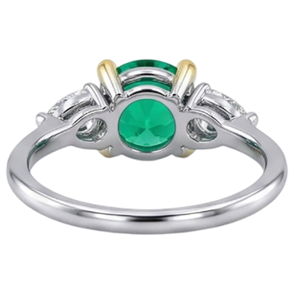 Natural Real ( Not Lab Grown ) Green Emerald GIA With Diamonds Ring 3 Stone Jewelry