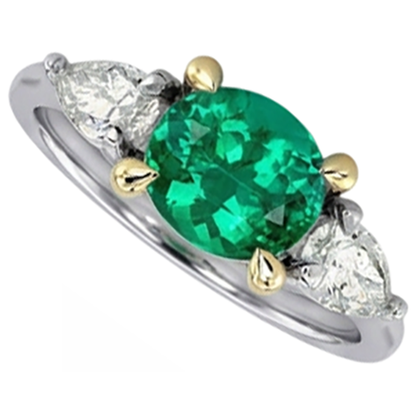 Natural Real ( Not Lab Grown ) Green Emerald GIA With Diamonds Ring 3 Stone Jewelry