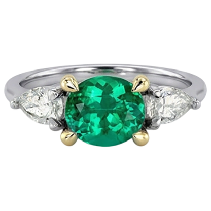 Natural Real ( Not Lab Grown ) Green Emerald GIA With Diamonds Ring 3 Stone Jewelry