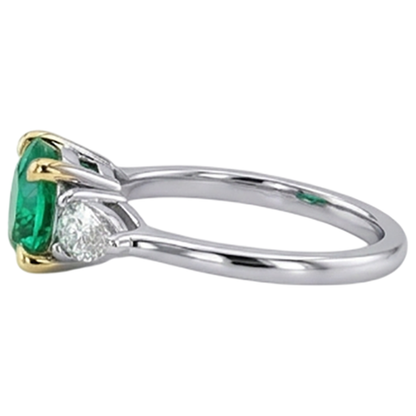 Natural Real ( Not Lab Grown ) Green Emerald GIA With Diamonds Ring 3 Stone Jewelry