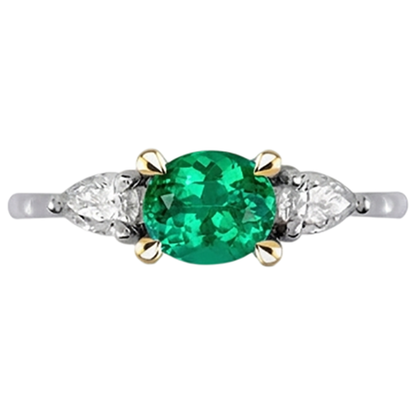 Natural Real ( Not Lab Grown ) Green Emerald GIA With Diamonds Ring 3 Stone Jewelry