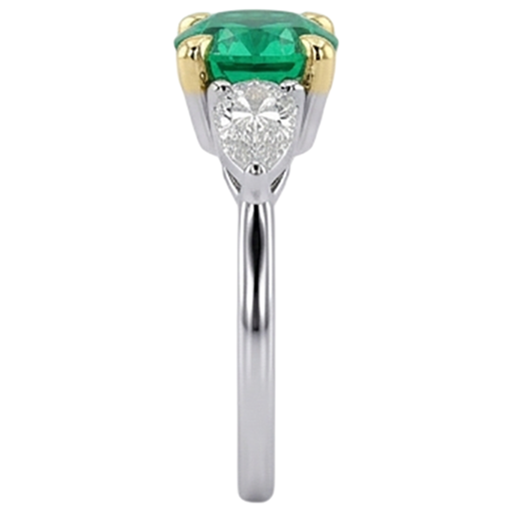 Natural Real ( Not Lab Grown ) Green Emerald GIA With Diamonds Ring 3 Stone Jewelry